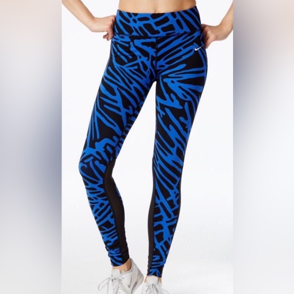 Nike Power Epic Lux Running Blue Black Print Sz XS Leggings Dri-Fit #E